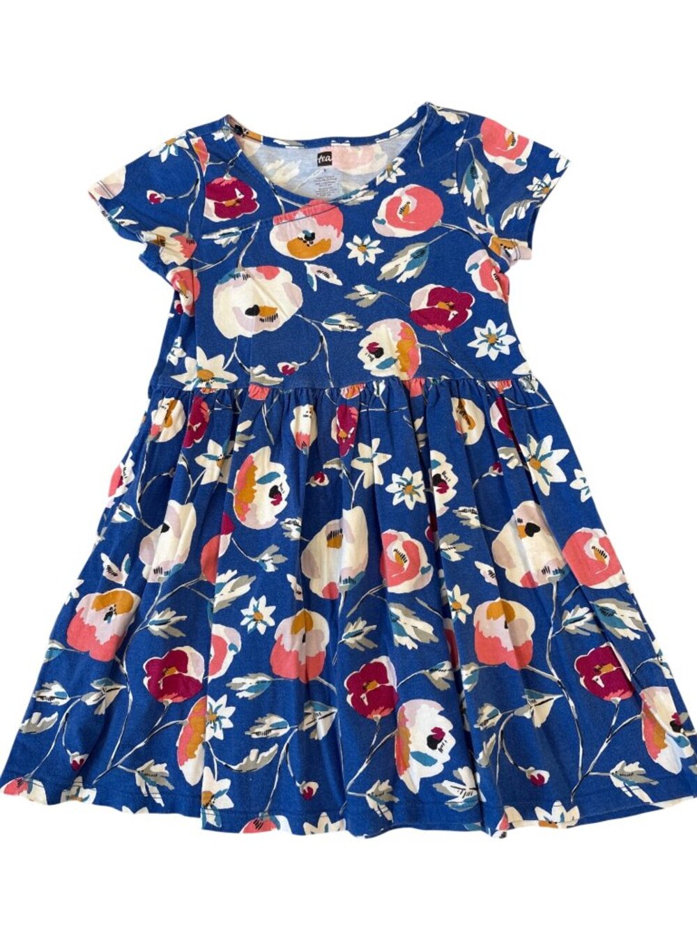 Tea Collection Girls Floral Print Blue Cotton Dress Size 6